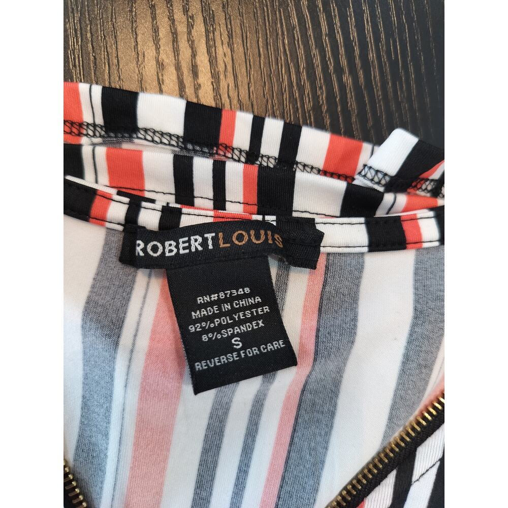 Robert Louis Women’s Small Striped Blouse Zip V-Neck 3/4 Sleeve Top - Picture 6 of 8